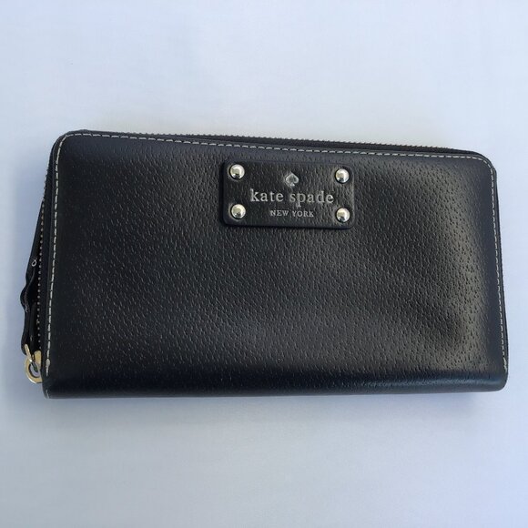 Kate Spade NY Wellesley Continental Zip Around Wallet Black Pebble Leather - Picture 1 of 7